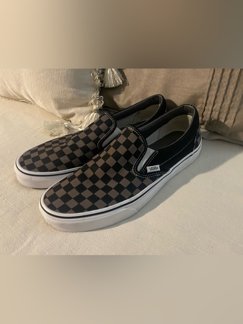 Vans Checkerboard Slip-On Sneakers - Black and gray